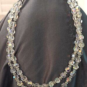 VTG Hobe Crystal Necklace Signed Aurora Borealis 14" HandWired MCM Double Strand